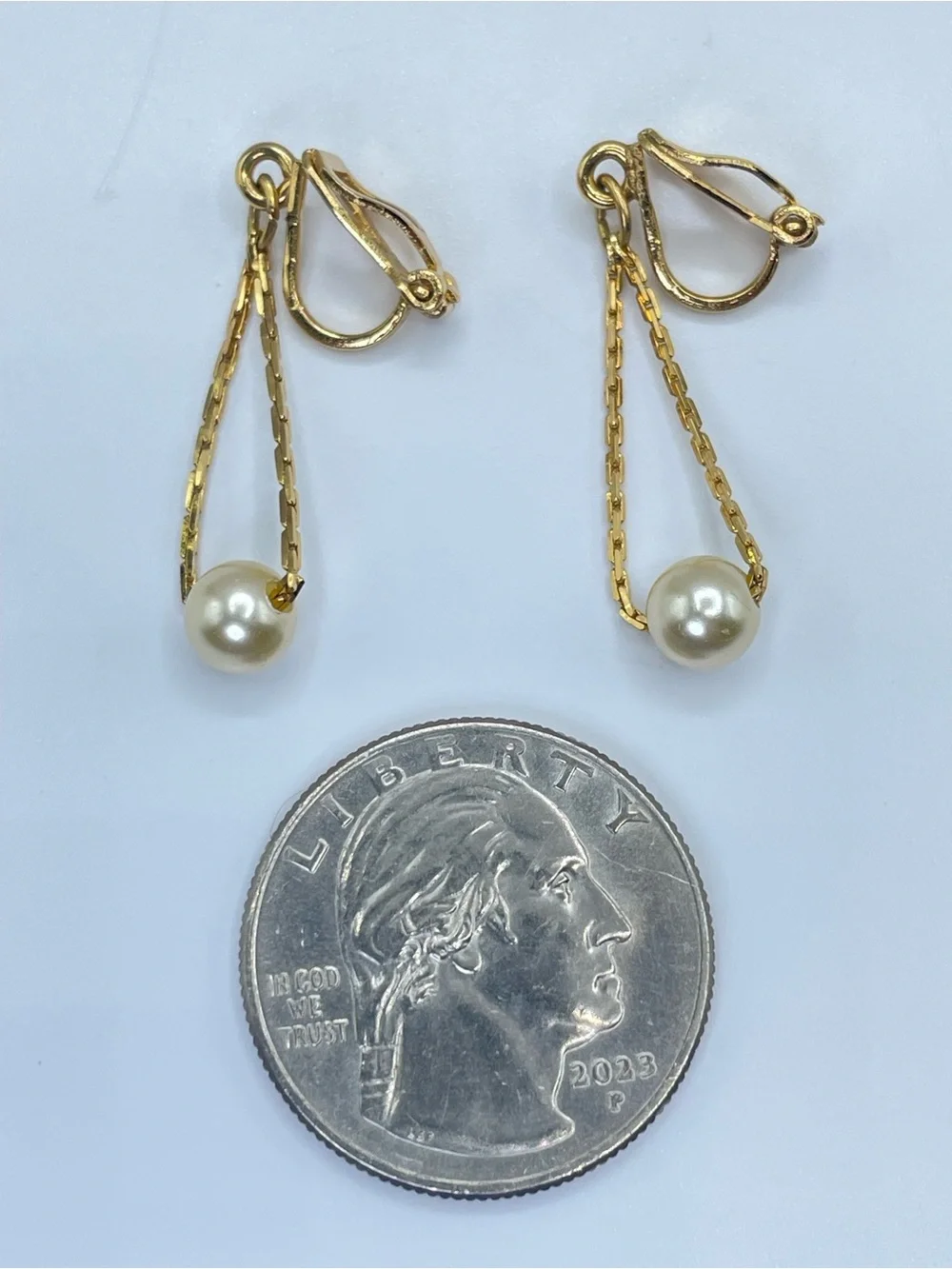 Napier Gold Tone Faux Pearl Dangle Clip On Earrings Vintage Classic